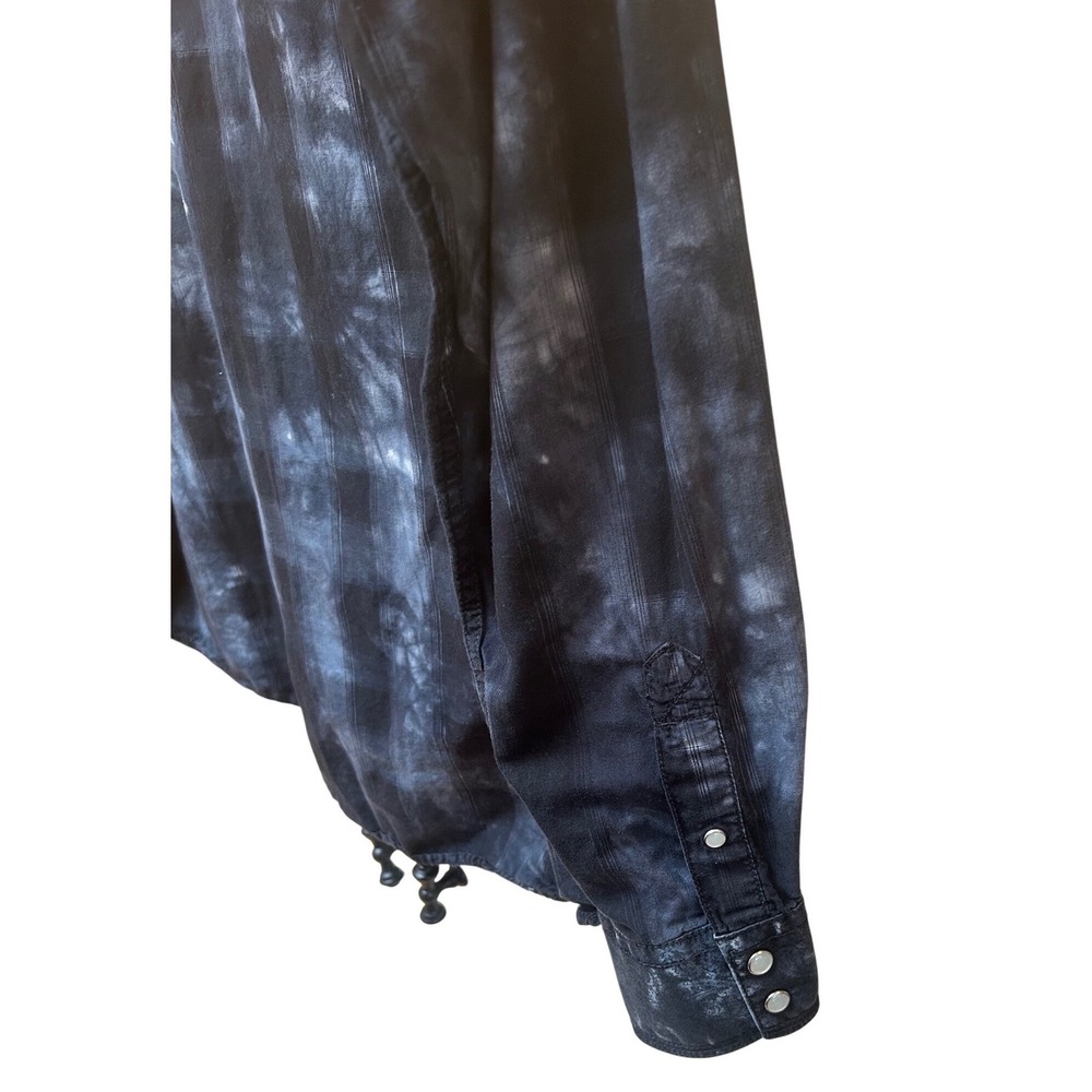 Age of Wisdom Mens XL Western Snap Shirt‎ Tie Dye Plaid Black Grey Paisley Yoke - Picture 9 of 9